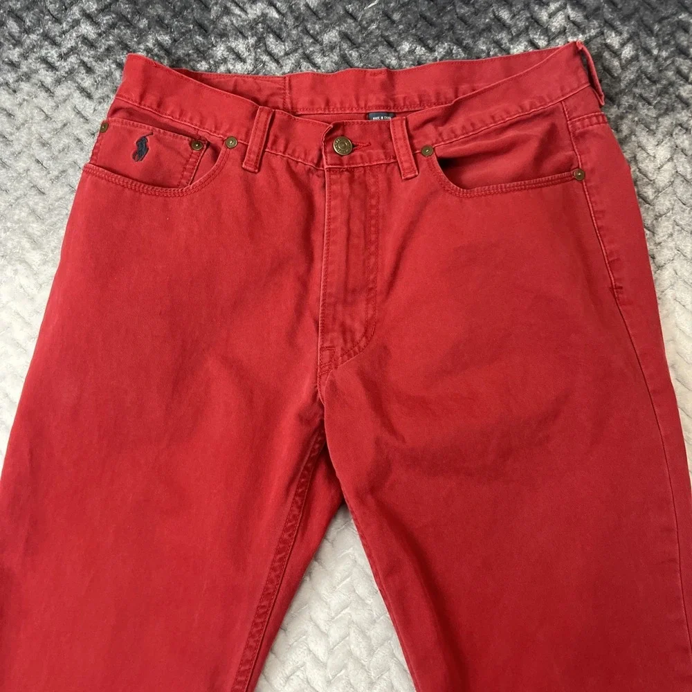 Polo Ralph Lauren 650 Denim Jean Pant Men 33x32 Red Straight Prep Chino Cotton - Picture 2 of 16